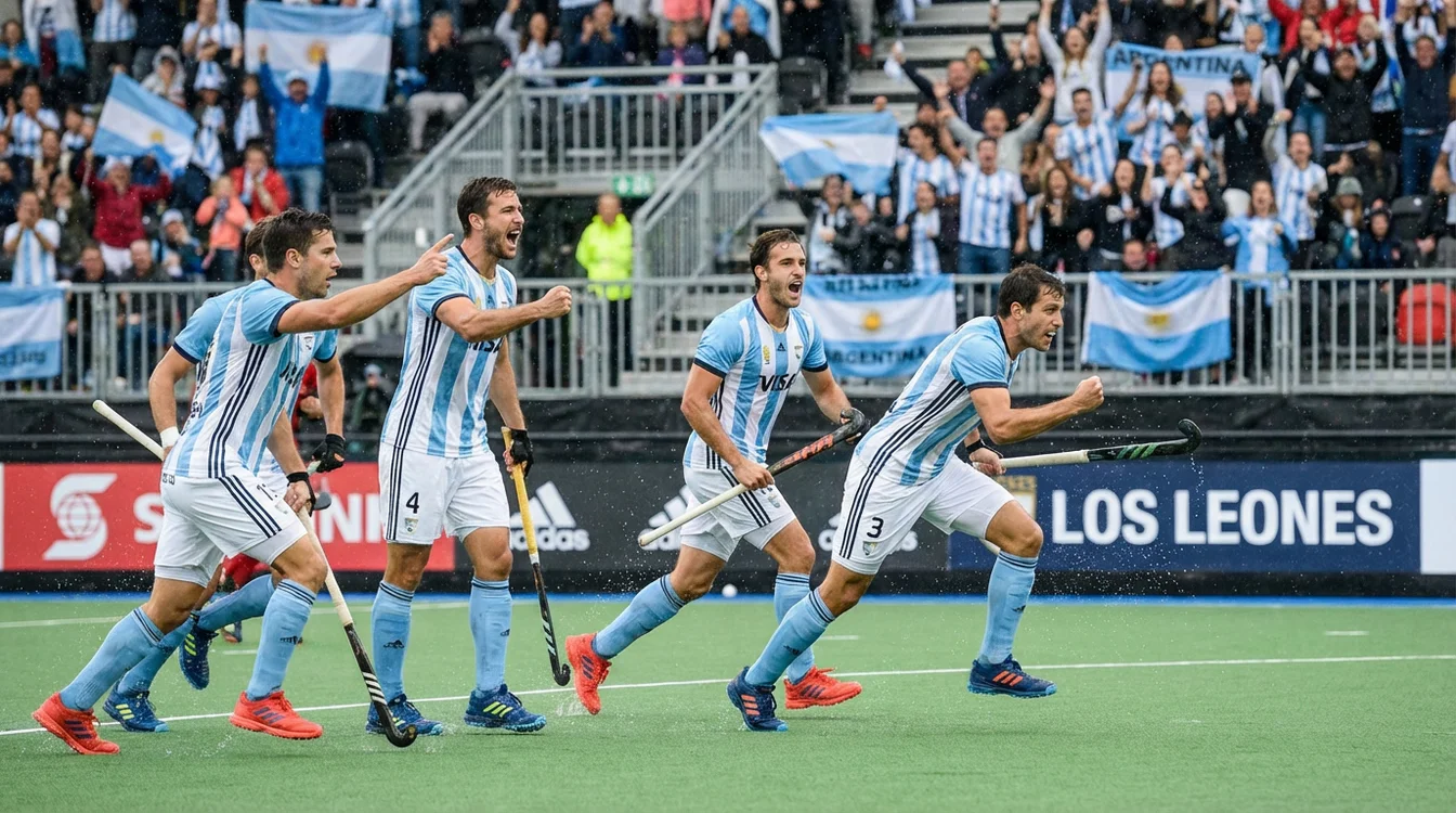 Argentijns mannen hockeyteam Los Leones tijdens wedstrijd