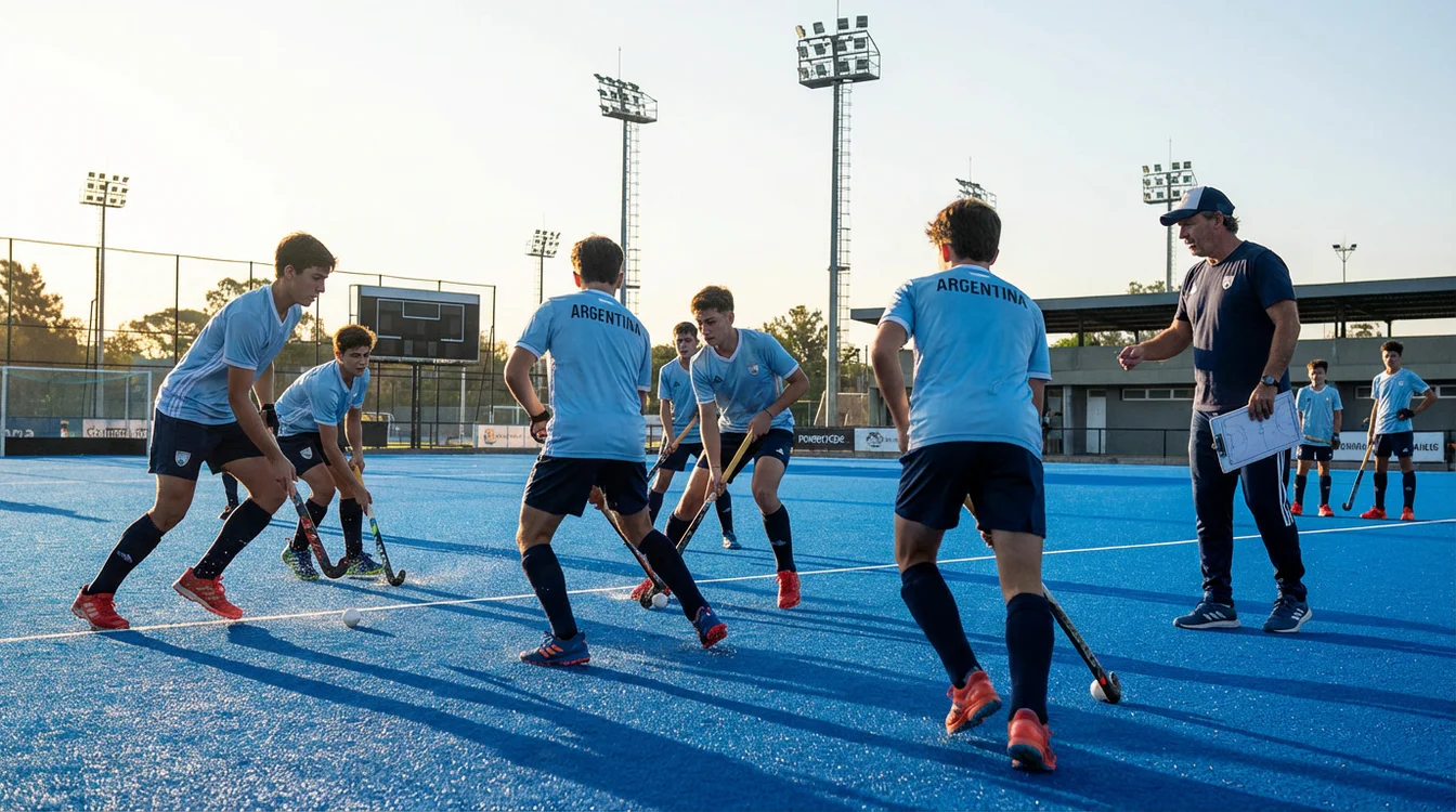 Jonge Argentijnse hockeyspelers tijdens training
