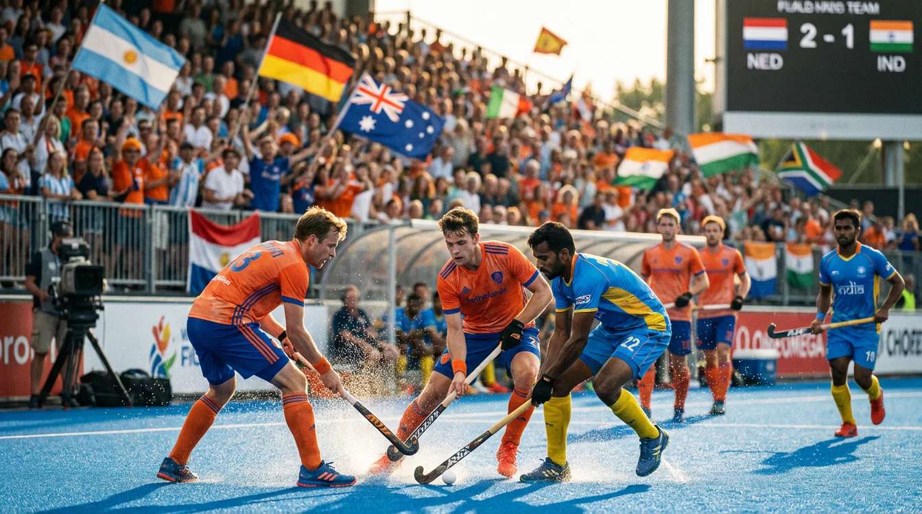 Internationale hockeywedstrijd tussen topteams op kunstgrasveld