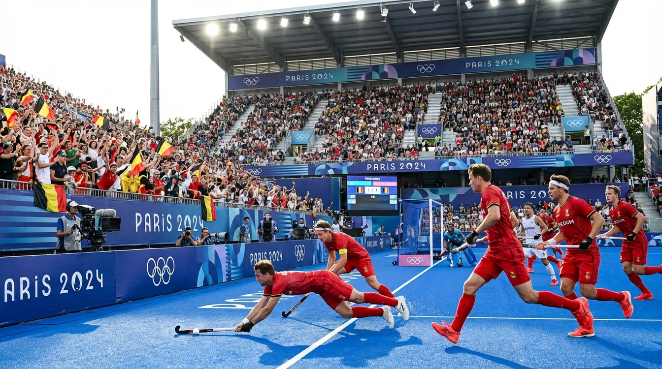 Belgisch hockeyteam tijdens de Olympische Spelen
