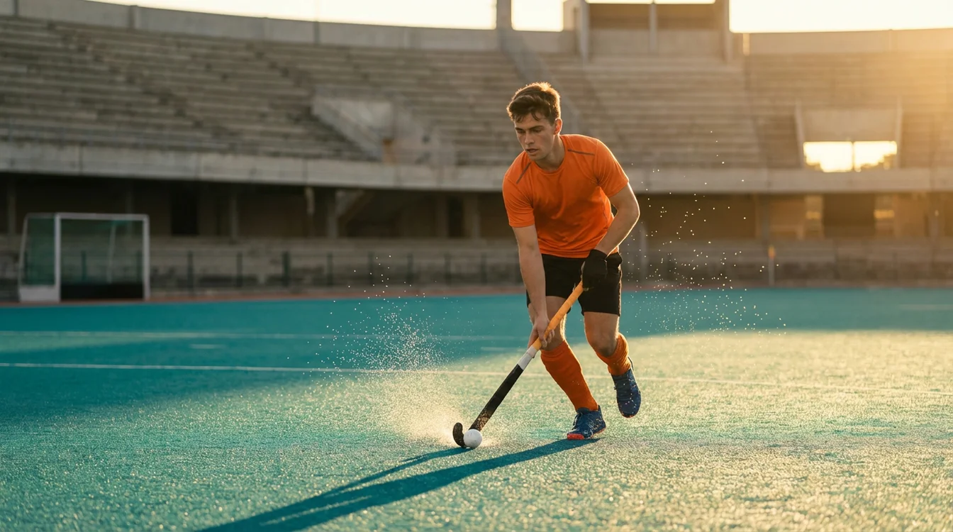 Jonge hockeyspeler traint op kunstgrasveld