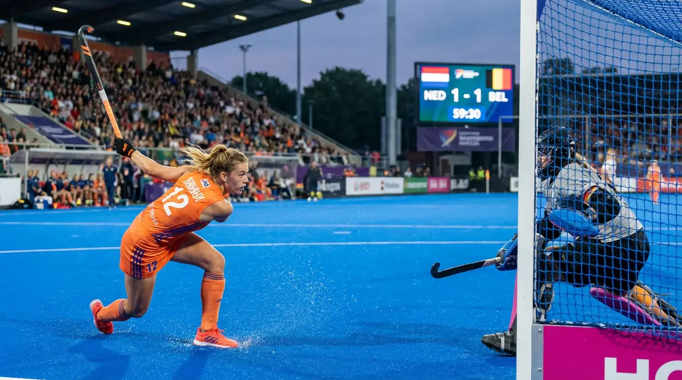 Hockeyspeler bereidt zich voor op een schot in de cirkel