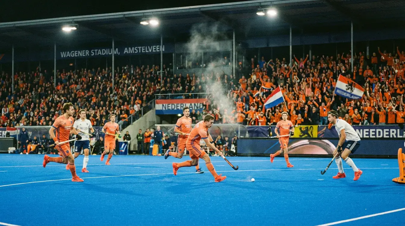 Nederlands hockeyteam in actie tijdens Pro League thuiswedstrijd