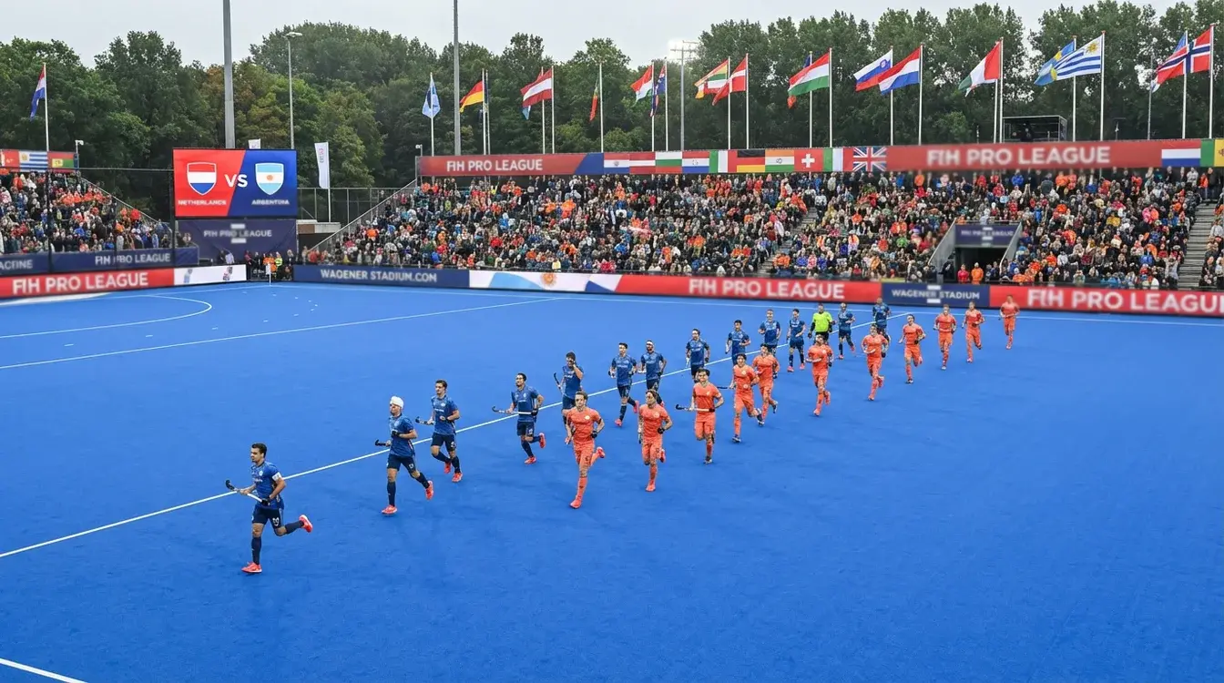 Hockeyteams uit verschillende landen strijden om de Pro League titel