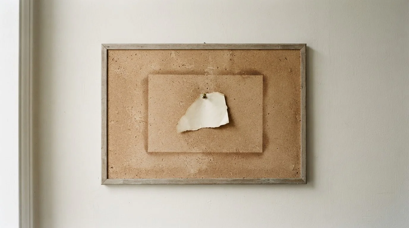 Leeg prikbord met een afgescheurd papiertje als beeld van een verdwenen aanbieding