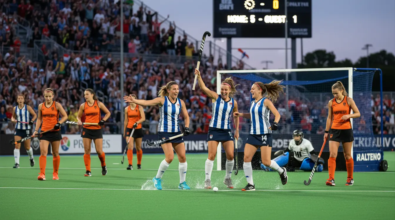 Hockeywedstrijd met groot scoreverschil tussen twee teams