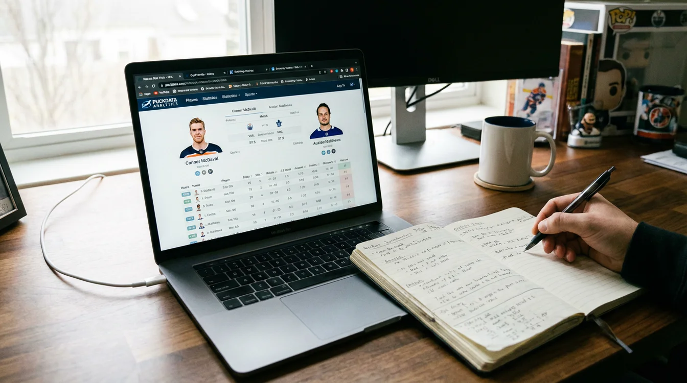Laptop met hockey database en statistieken website