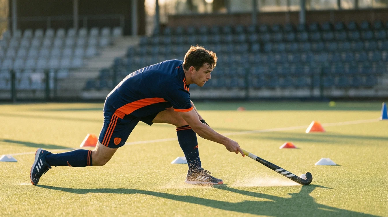 Hockeyspeler traint zijn strafcorner techniek