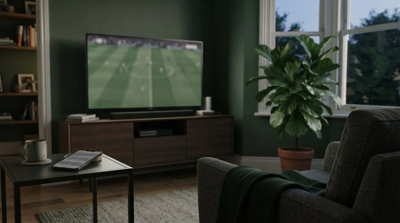 Televisie en smartphone naast elkaar tijdens een sportuitzending