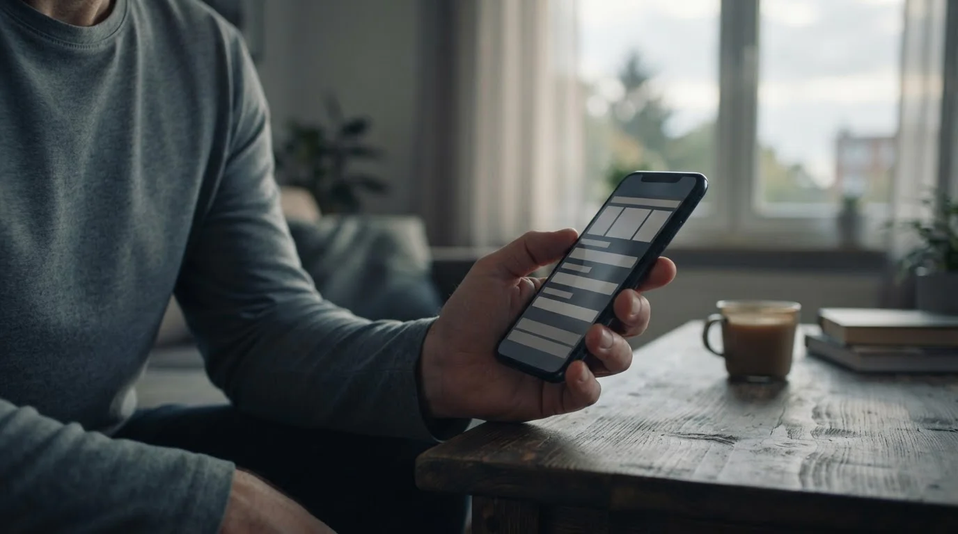 Hand houdt smartphone vast met neutrale sport-app in avondlicht