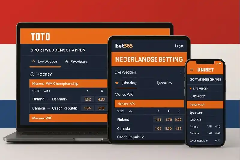 Overzicht van Nederlandse bookmakers voor hockey zoals TOTO, Bet365, Unibet en Betcity
