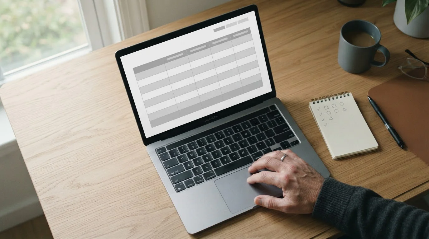 Vergelijkende tabel met neutrale rijen op een laptopscherm