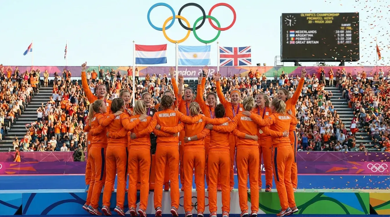 Nederlandse hockeyvrouwen met olympische gouden medailles