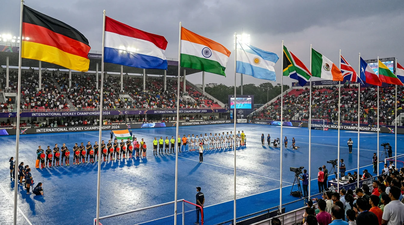 Hockeytoernooi met meerdere landen die strijden om de titel