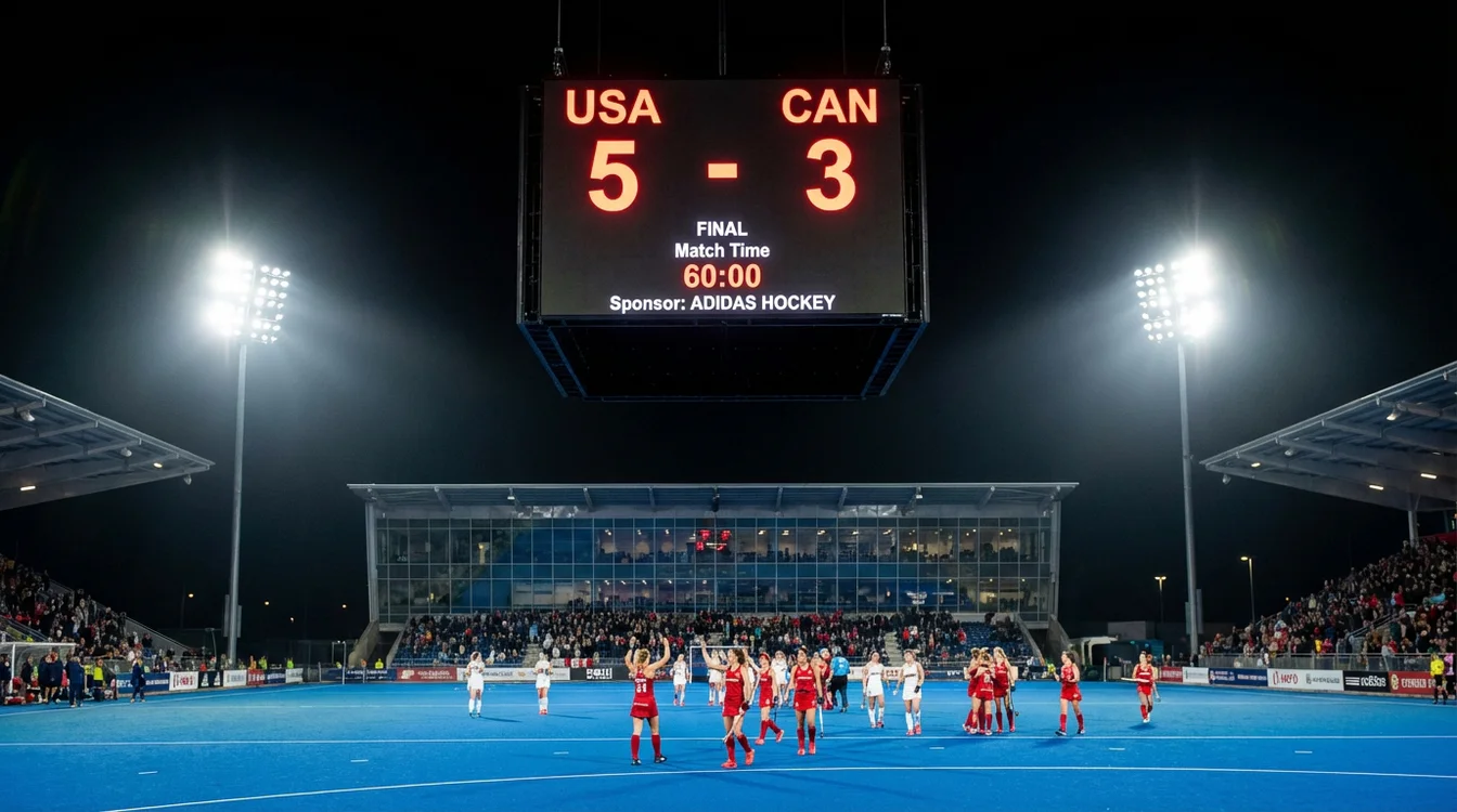 Scorebord toont hoge uitslag tijdens hockeywedstrijd