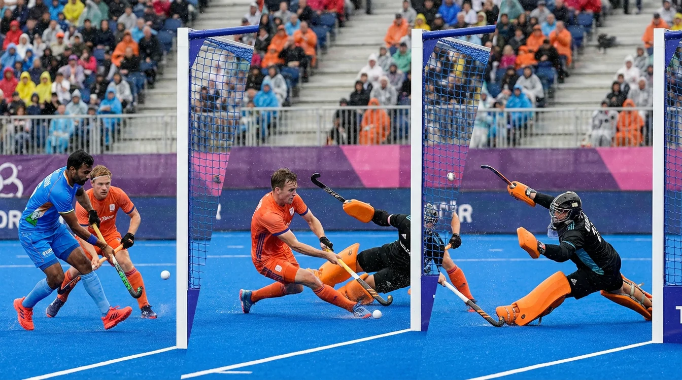 Hockeywedstrijd met meerdere doelpunten op het scorebord