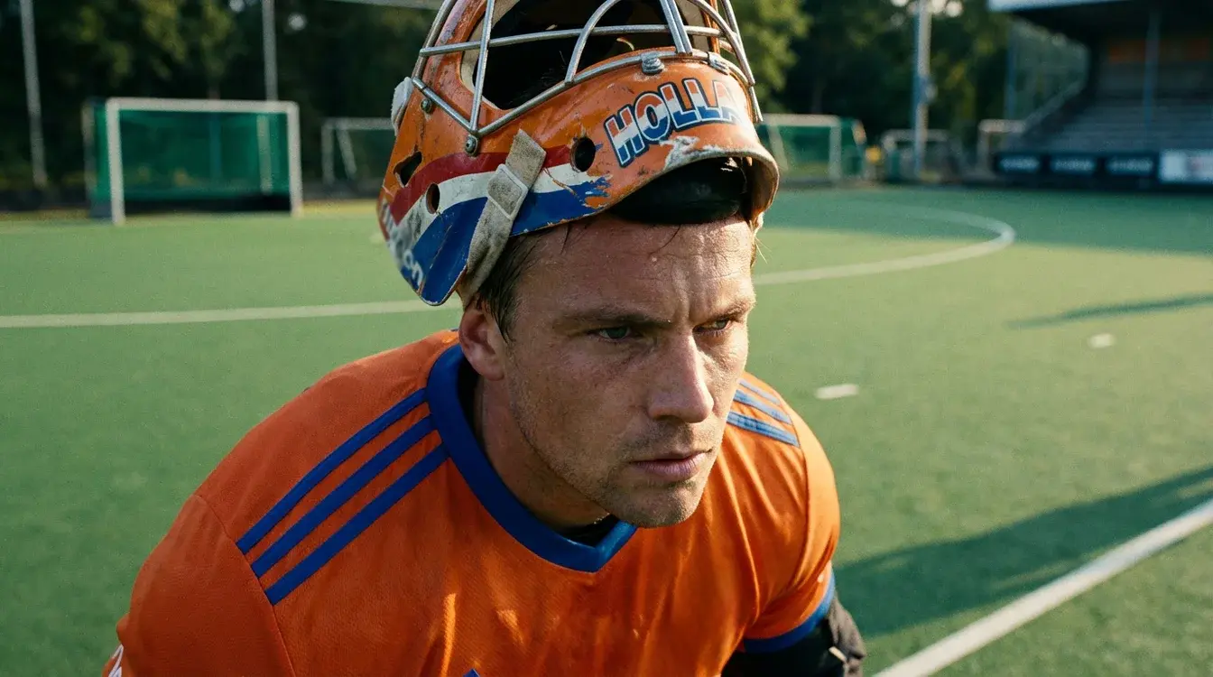 Hockeykeeper concentreert zich voor een belangrijke wedstrijd