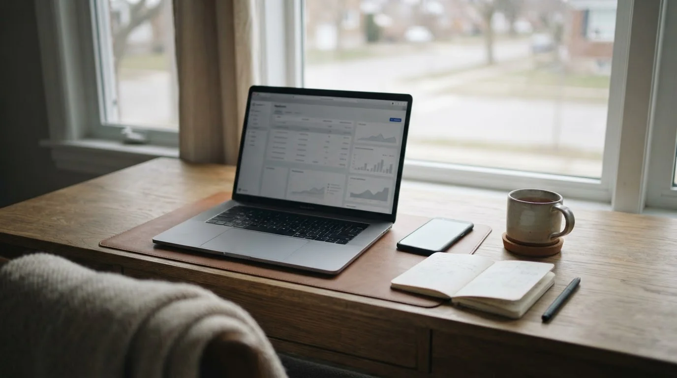 Werkplek met laptop en smartphone voor analyse van sportweddenschappen met PayPal in Nederland