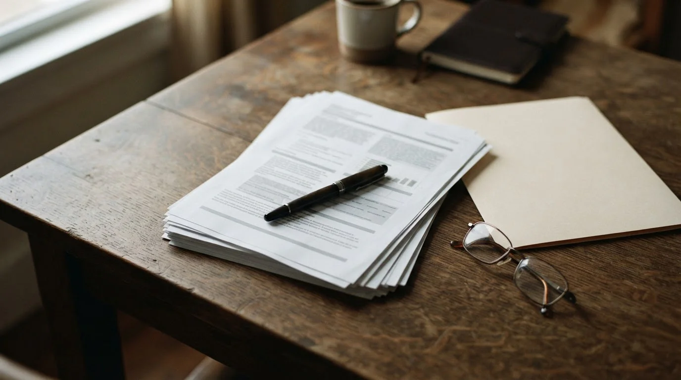 Documenten en pen op bureau symboliseren vergunning en toezicht