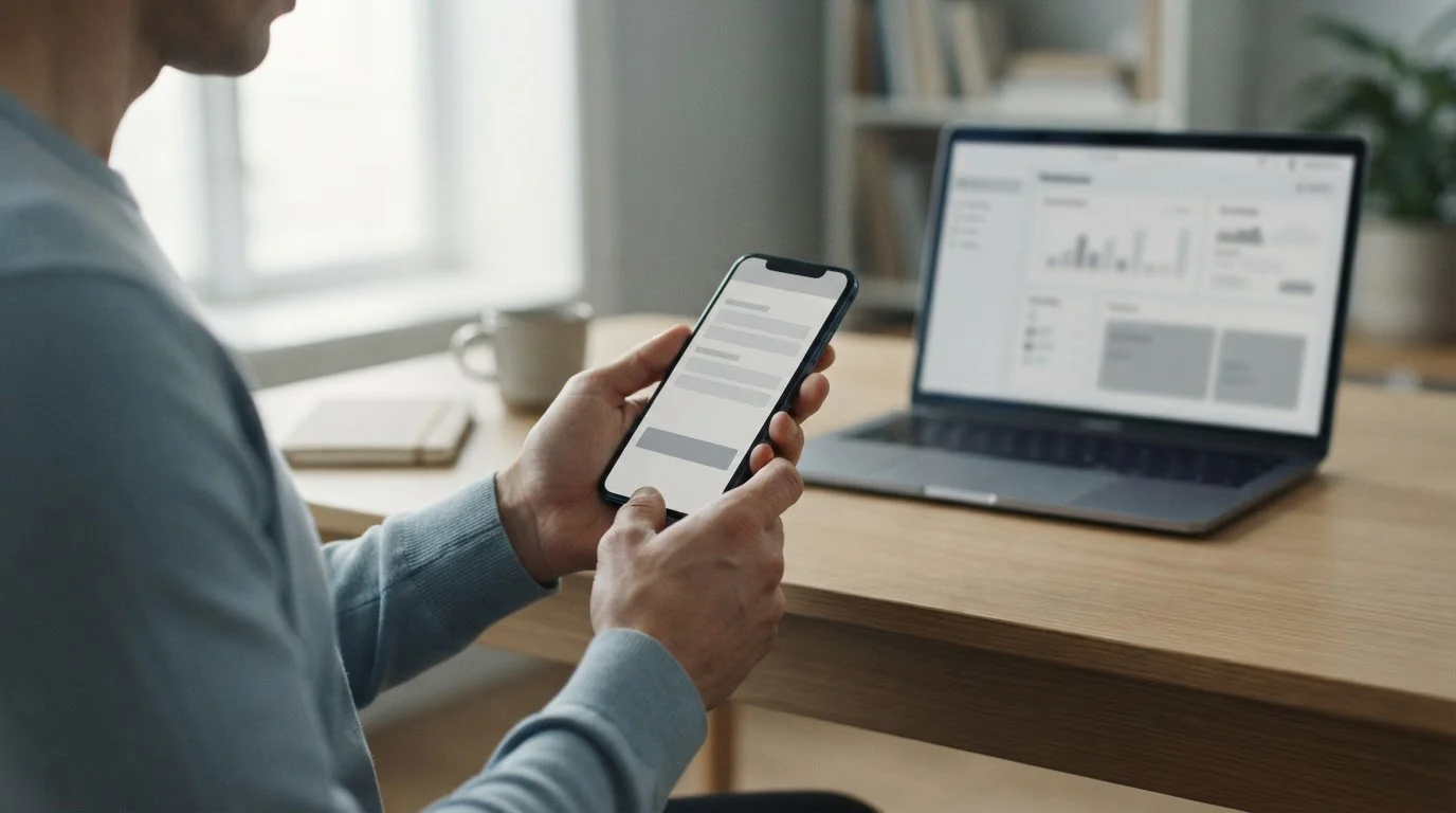 Handen bedienen een smartphone met een neutrale betaalinterface