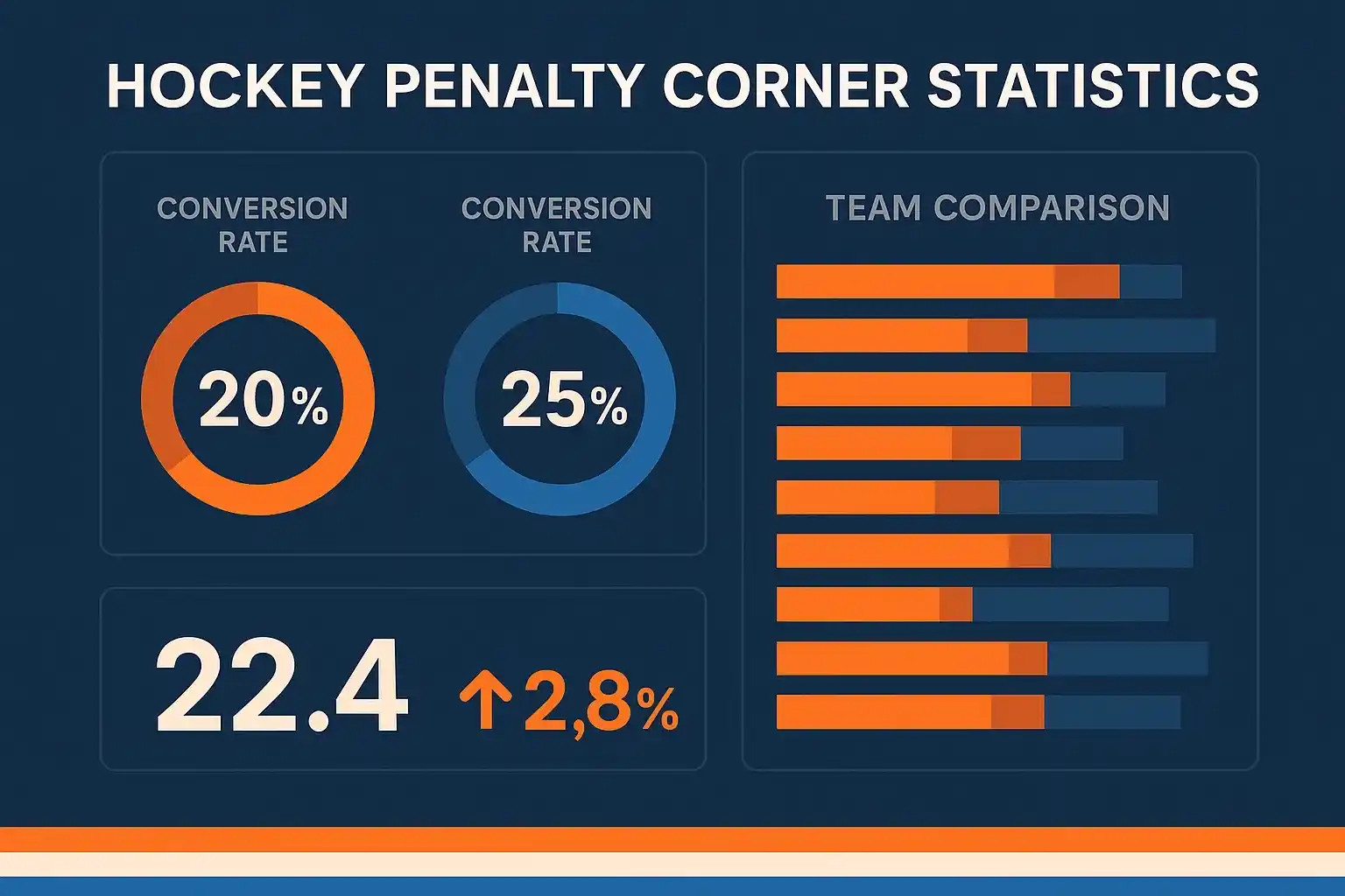 Statistieken visualisatie van strafcorner conversiepercentages en trends in hockey