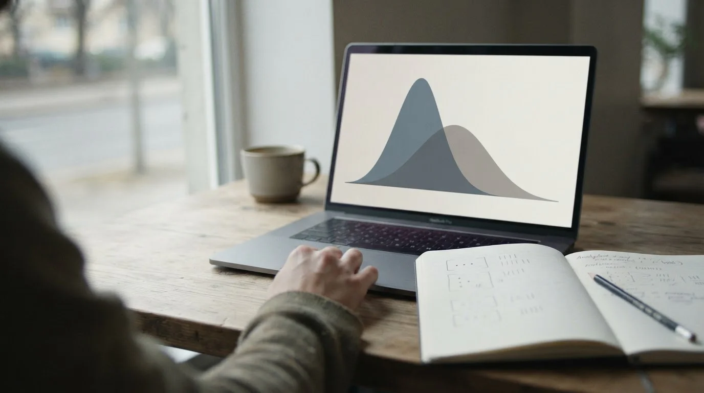 Abstracte grafiek met verdelingscurves op een matte laptop