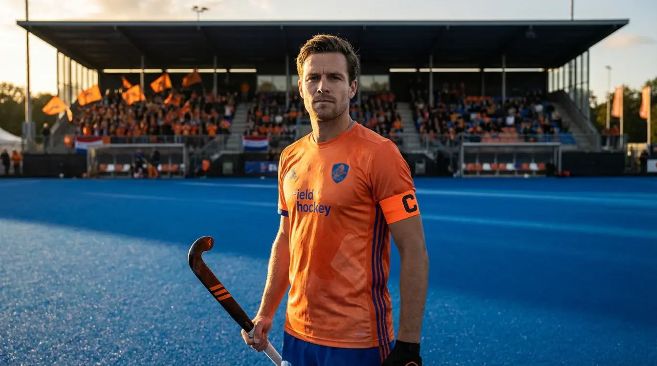 Thierry Brinkman als aanvoerder van het Nederlands hockeyelftal