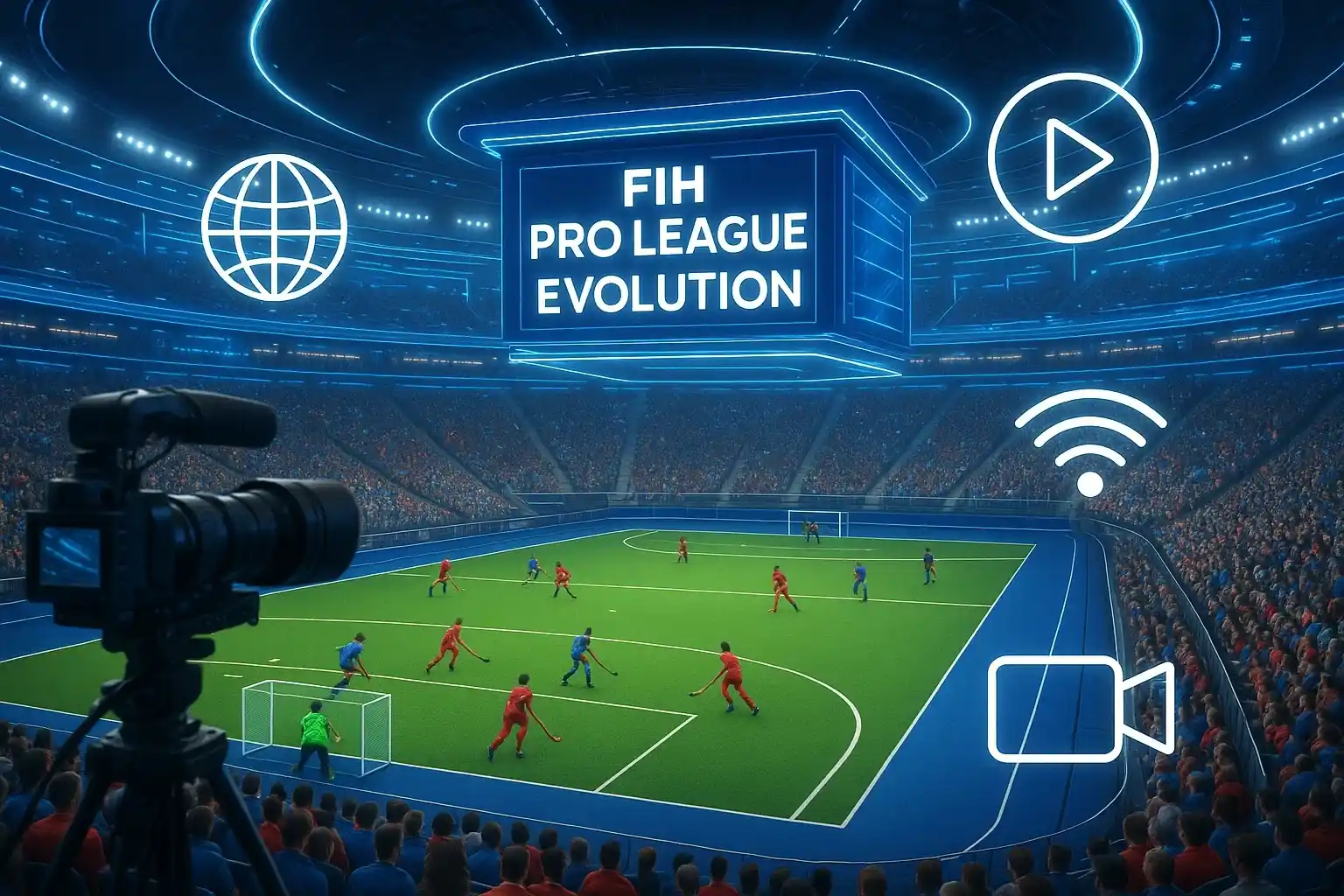 Futuristisch hockeystadion met moderne technologie en wereldwijde uitzending