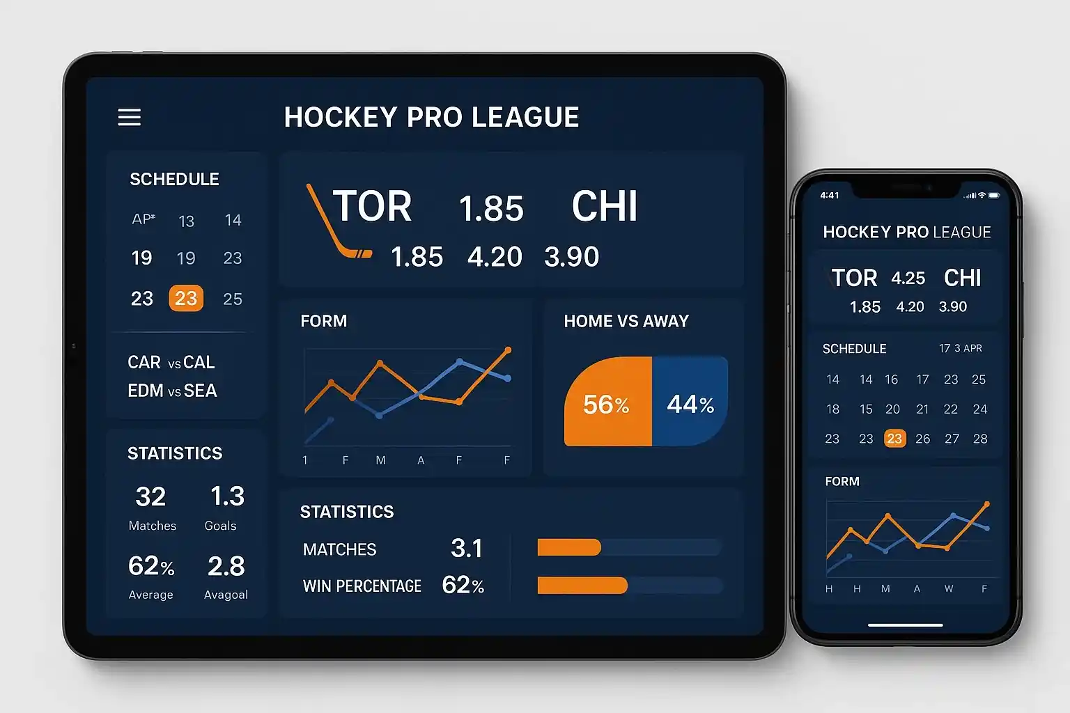 Sportweddenschappen dashboard voor Pro League met odds, statistieken en kalender
