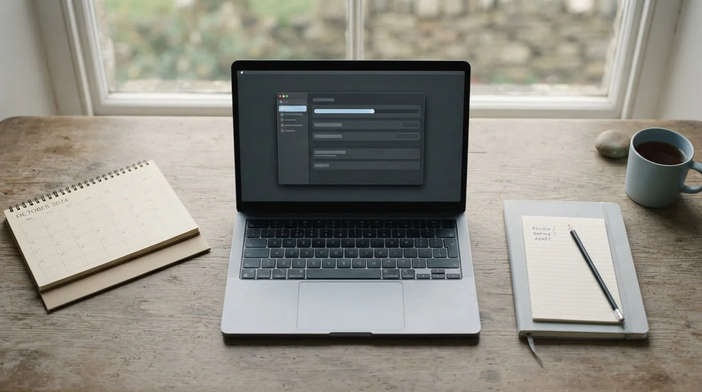 Kalender en een instelbare maandlimiet naast een laptop met lege invulvelden